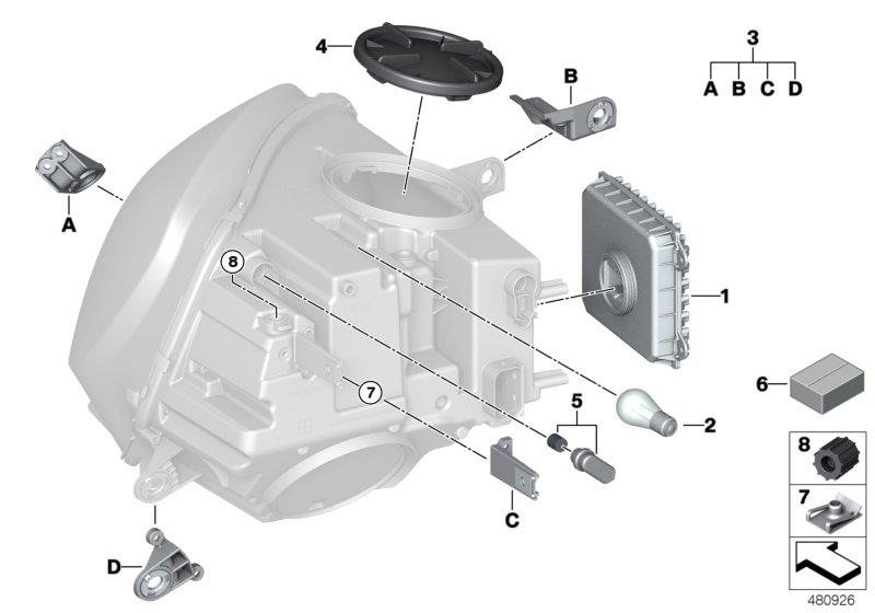 Diagram Single parts, headlight LED for your MINI