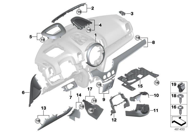 Diagram Mounting parts, instr. panel for your 2017 MINI Countryman   