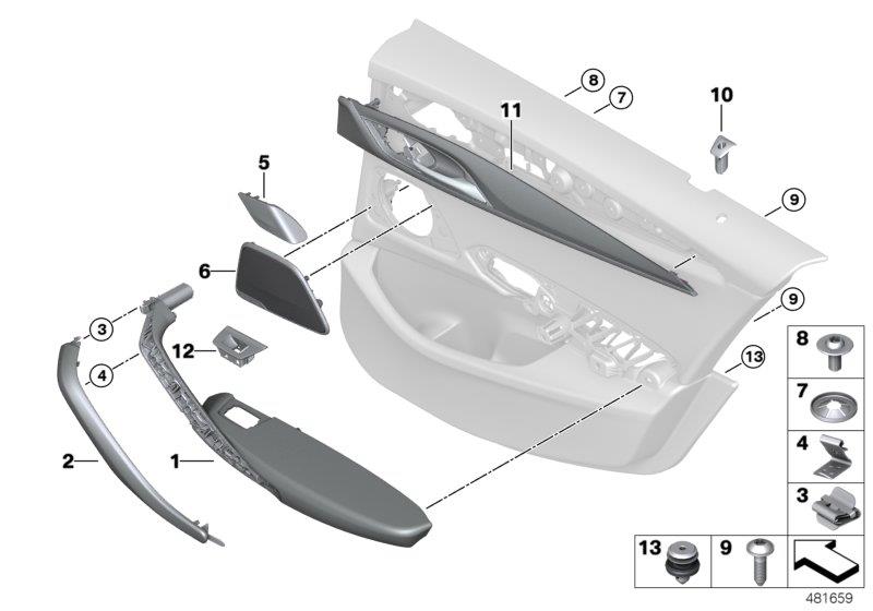 Diagram Mounting parts, door trim, rear for your 2019 BMW 530iX Sedan  