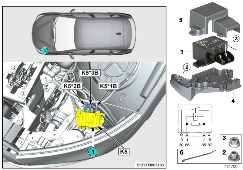 Diagram Relay, electric fan motor 850W K5 for your 2023 BMW X2   
