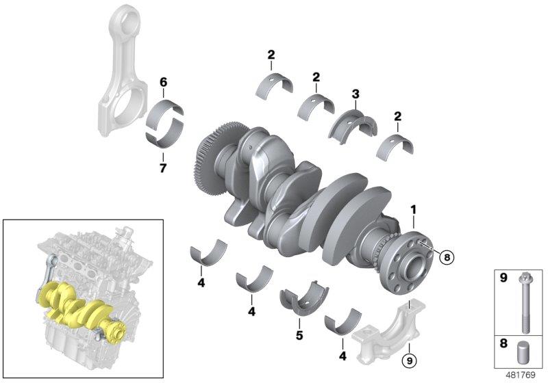 Diagram Crankshaft with bearing shells for your MINI