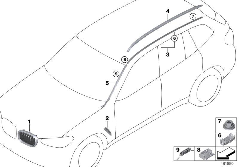 Diagram Exterior trim / grill for your BMW X3  30iX