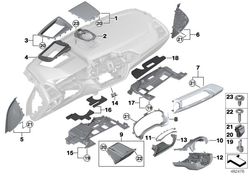 Diagram Mounting parts, instr. panel for your BMW