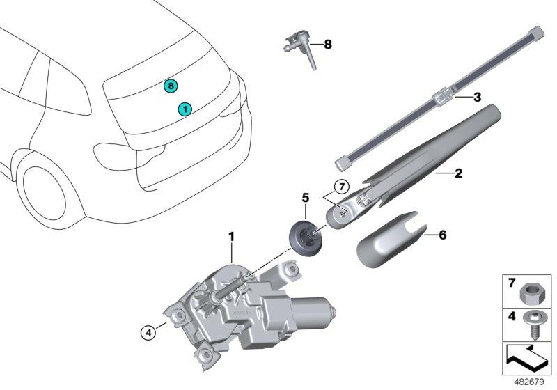 Diagram SINGLE PARTS FOR REAR WINDOW WIPER for your BMW X3  