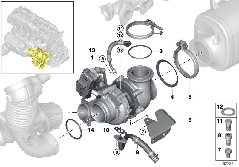 Diagram Exhaust turbocharger with lubrication for your 2016 BMW X1   