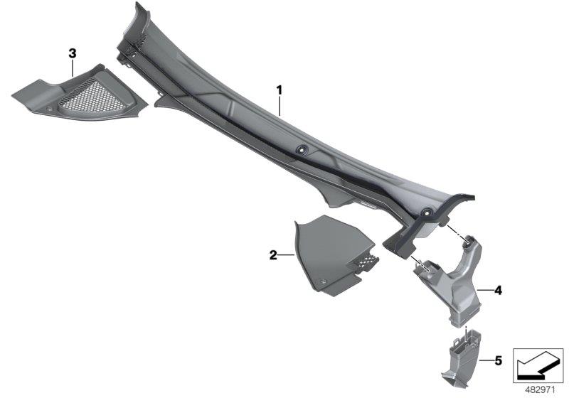 Diagram Trim, windshield cowl, outer for your BMW