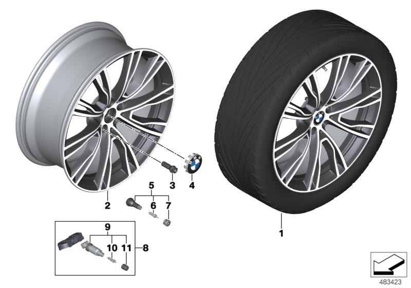 Diagram BMW LM Rad V-Speiche 726I - 21" for your 2023 BMW X3  30eX 