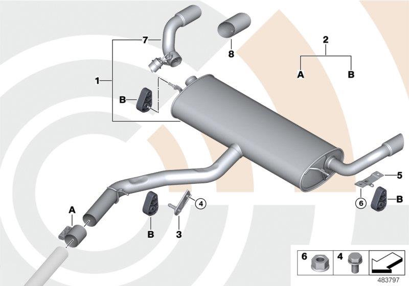 Diagram Rear silencer and installation kit for your 1996 BMW