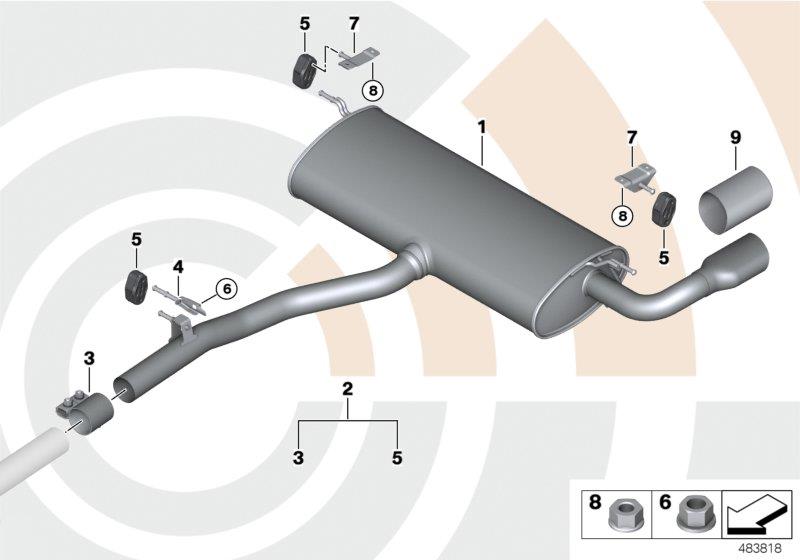 Diagram Rear silencer and installation kit for your BMW