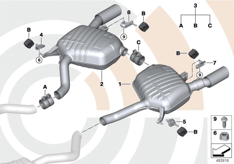 Diagram Rear silencer and installation kit for your 1995 BMW