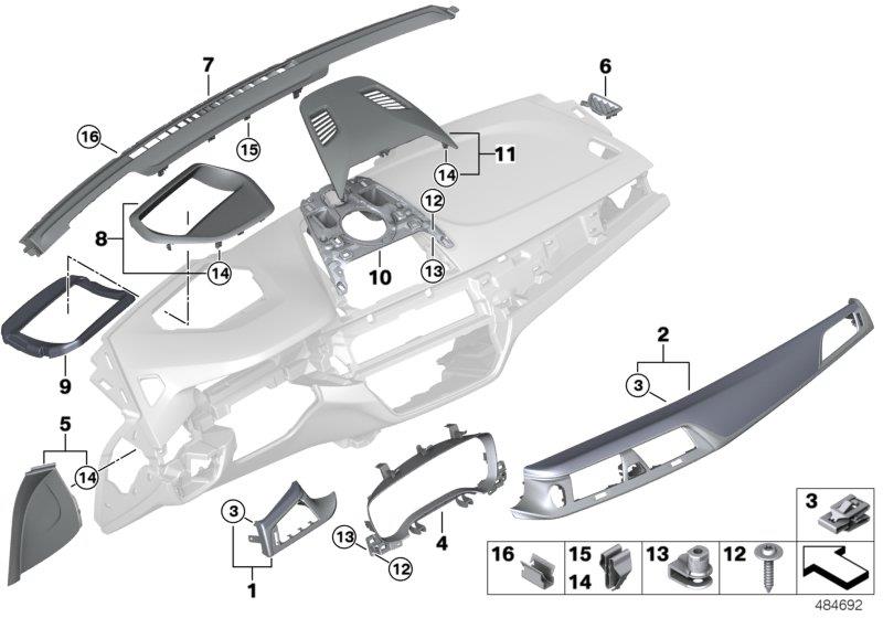 Diagram Mounting parts, I-panel, top for your BMW