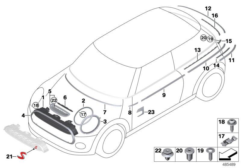 Diagram Outer trim covers / trim grill I for your MINI