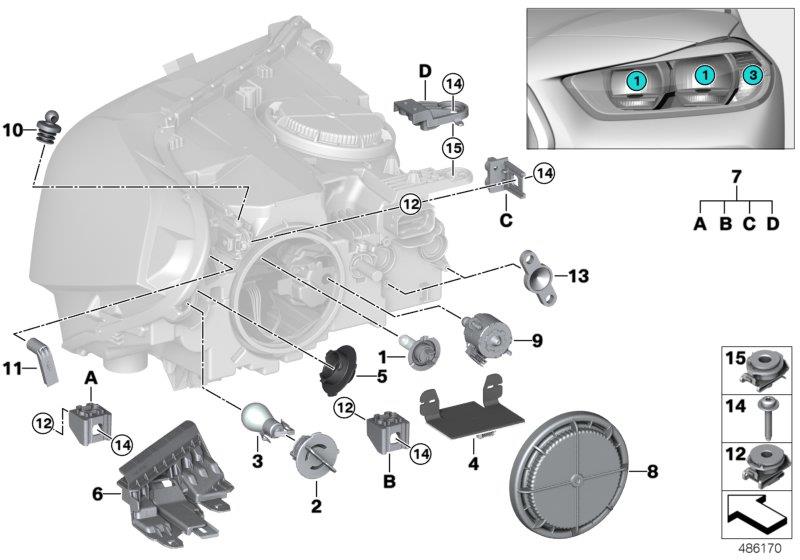 Diagram Individual parts for headlamp, halogen for your 2018 BMW M2   