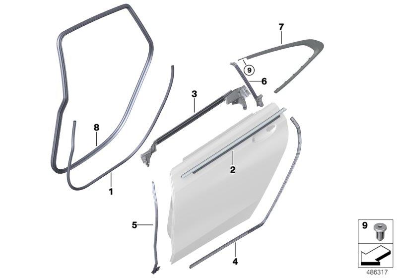 Diagram Trim and seals for door, rear for your BMW