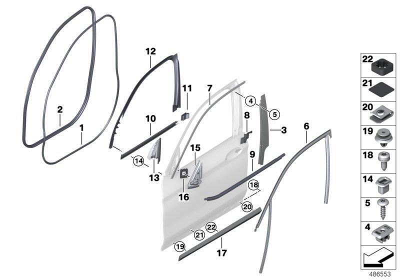 Diagram Trim and seals for door, front for your 2007 BMW M6   