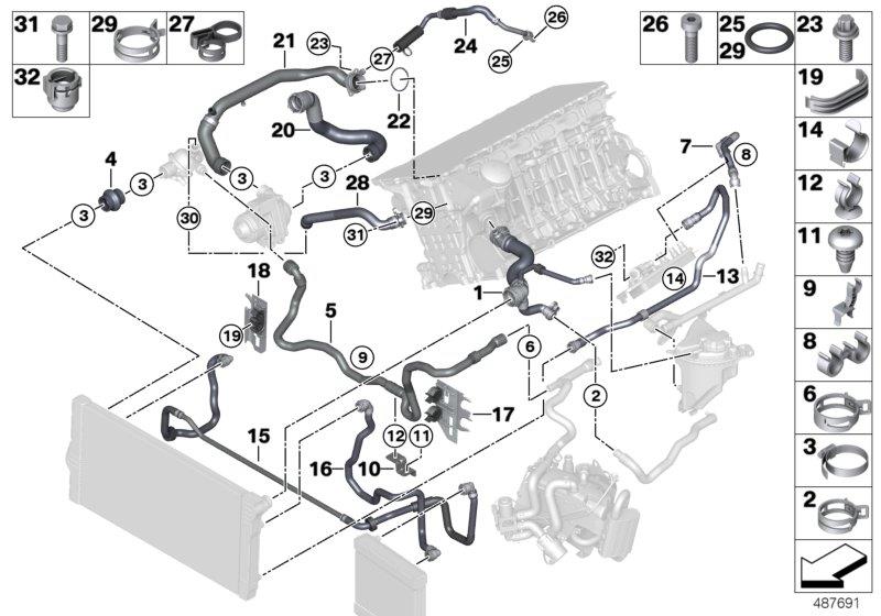 Diagram Cooling system coolant hoses for your 1998 BMW 740i   