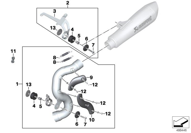 Diagram Mounted parts, sport muffler, upper for your 2013 BMW S1000RR   