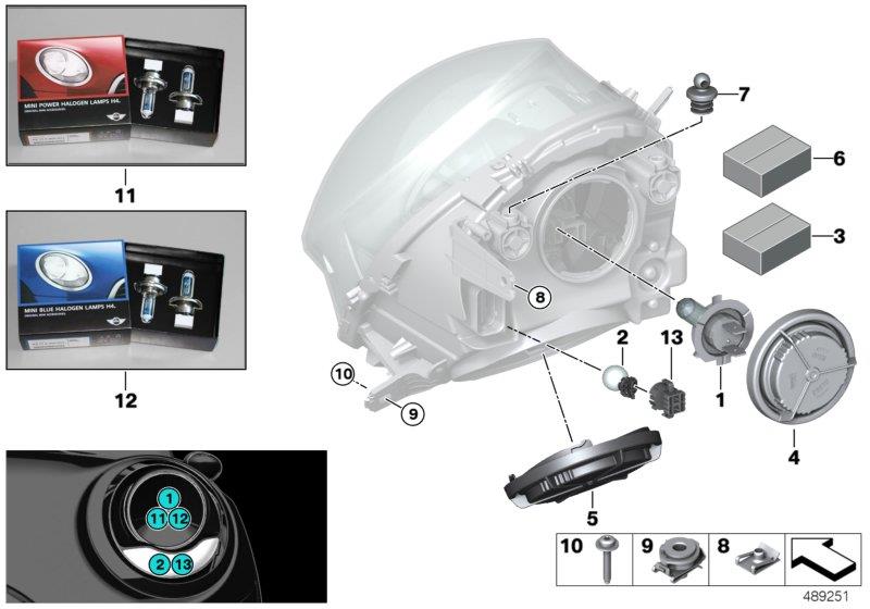 Diagram Individual parts for headlamp, halogen for your MINI