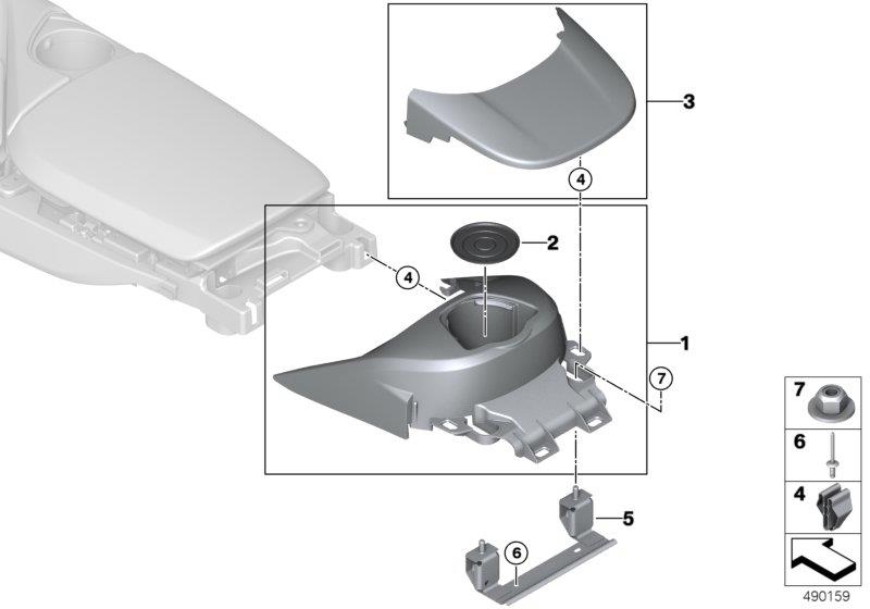 Diagram Mounting parts, center console, rear for your 2022 BMW M3   