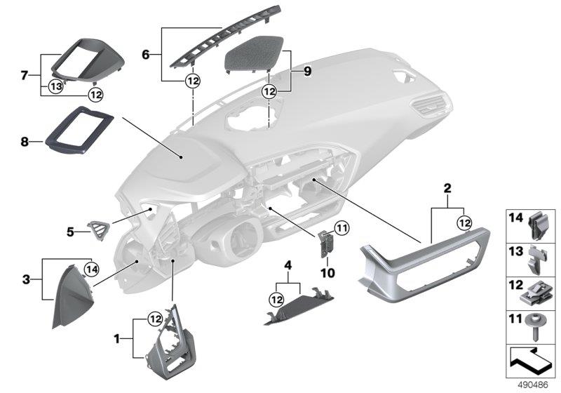 Diagram Mounting parts, I-panel, top for your BMW