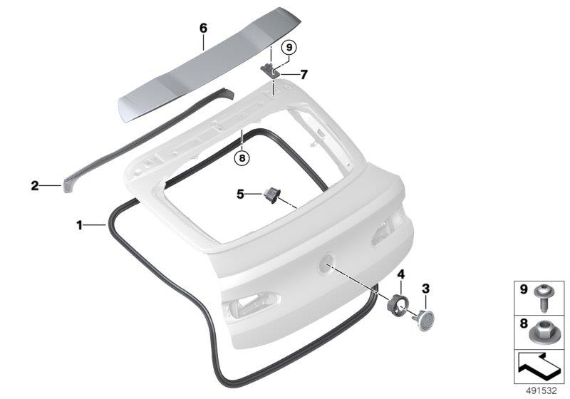 Diagram Trunk lid, mounting parts for your BMW