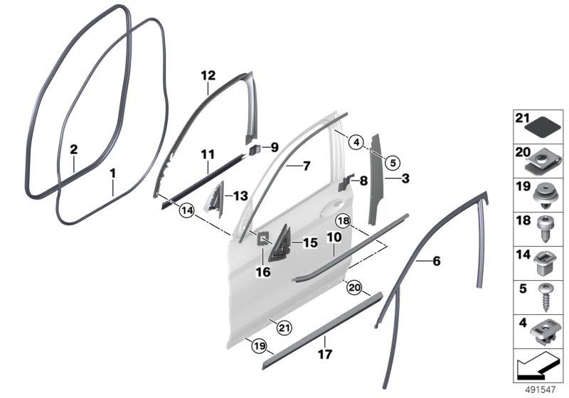 Diagram Trim and seals for door, front for your 2018 BMW M6   