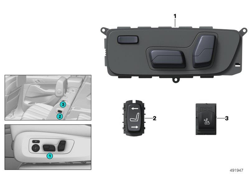 Diagram Switch, seat adjustment, 2nd seat row for your BMW