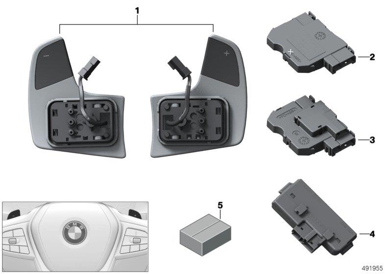 Diagram Steering wheel module and shift paddles for your 2003 BMW 530i   