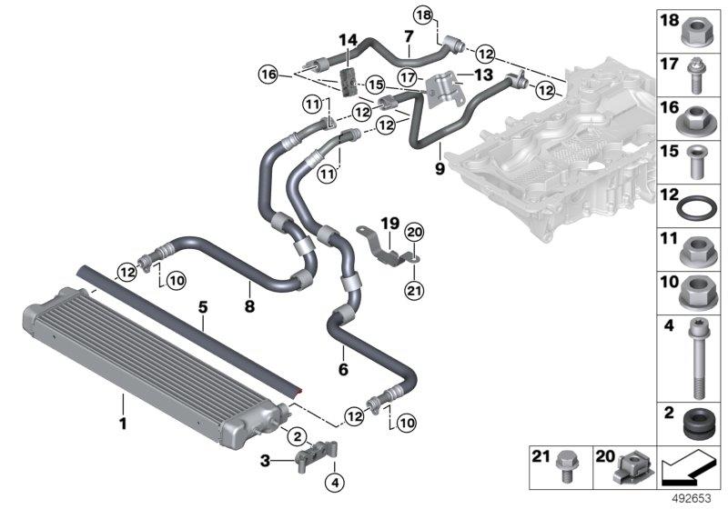 Diagram Engine oil cooler/oil cooler line for your BMW