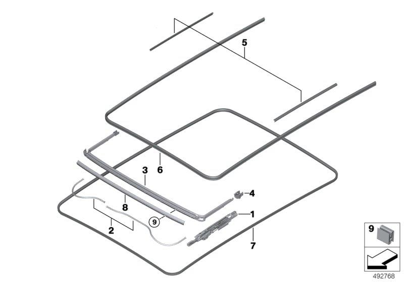 Diagram Panorama roof mounting parts for your BMW