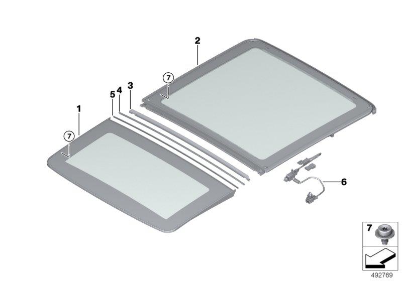 Diagram Panorama glass roof glass panel for your 2024 BMW X5 40iX  