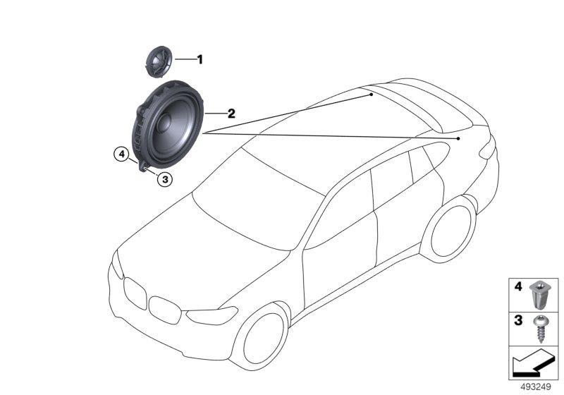 Le diagramme Pièces détachées haut-parleur montant D pour votre BMW