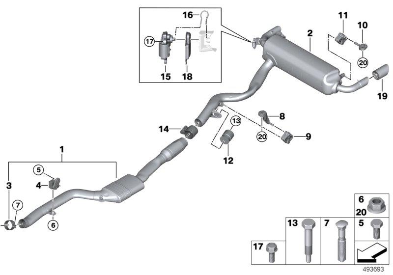 Diagram Exhaust system, rear for your 2017 BMW 330e   