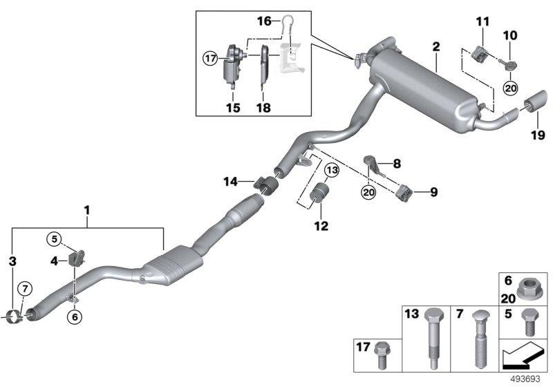 Le diagramme système d"échappement arrière pour votre BMW 540iX  