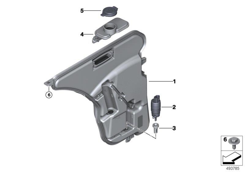 Diagram Sep.components f.washer fluid reservoir for your 2021 BMW i3s   