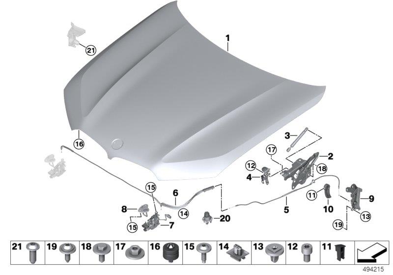 Diagram Engine hood/mounting parts for your BMW