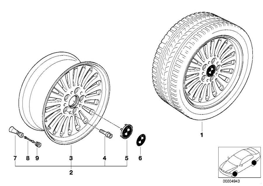 Le diagramme Jante à rayons (Styl. 33) pour votre BMW 540i  