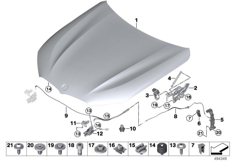 Diagram Engine hood/mounting parts for your BMW
