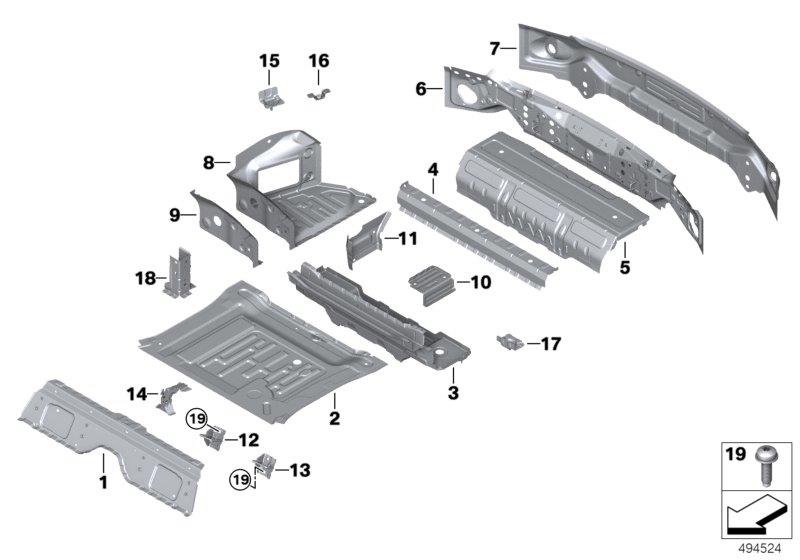 Diagram Mounting parts for trunk floor panel for your BMW