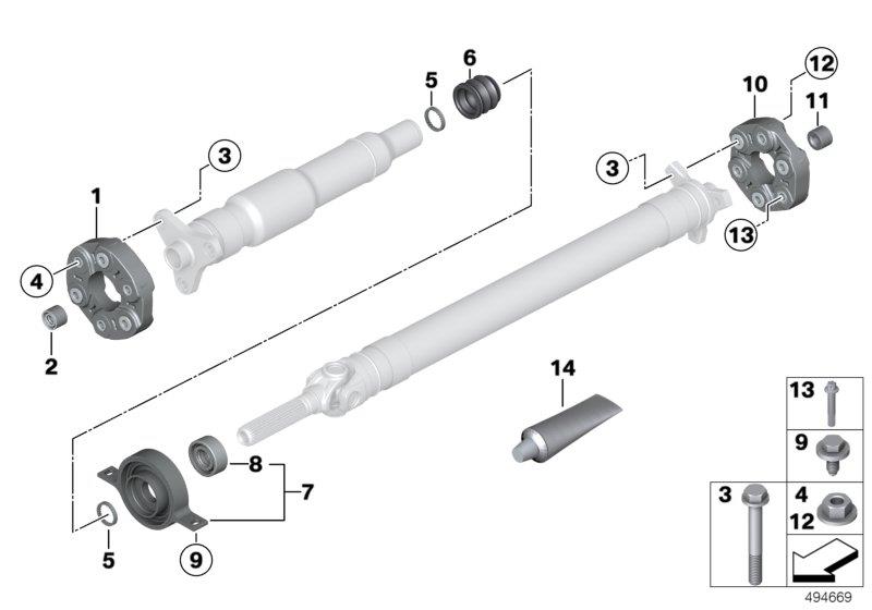 Diagram Drive shaft, single components, 4-wheel for your BMW