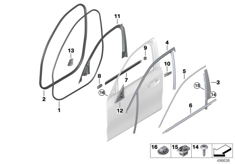 Diagram Trim and seals for door, front for your 2001 BMW 330i   