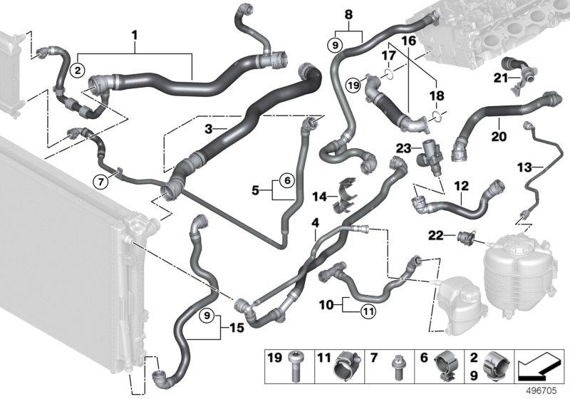 Diagram Cooling system coolant hoses for your BMW