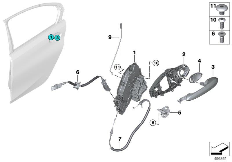 Diagram Closing system, door, rear for your BMW