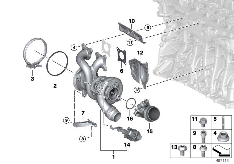 Diagram Exhaust turbocharger with lubrication for your 2016 BMW X1   