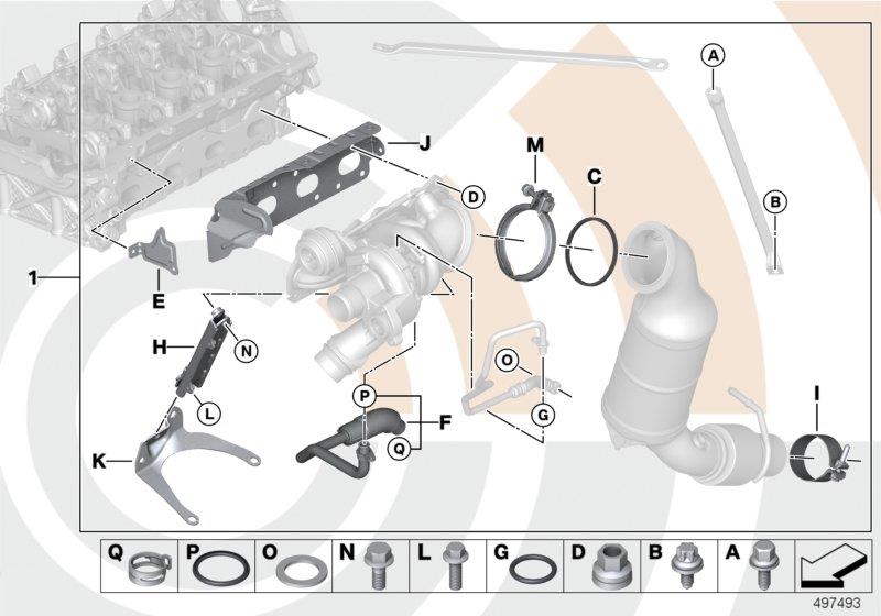 Diagram Exhaust turbocharger and install.kit for your BMW