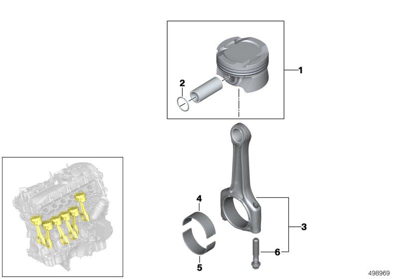Diagram Crankshaft connect.rod with pistons for your BMW