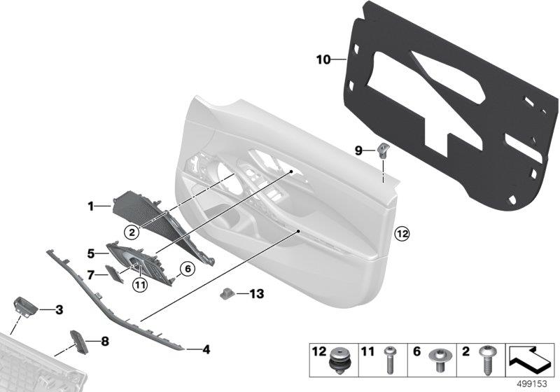 Diagram Surface-mounted parts, door panel, front for your 2014 BMW M6   