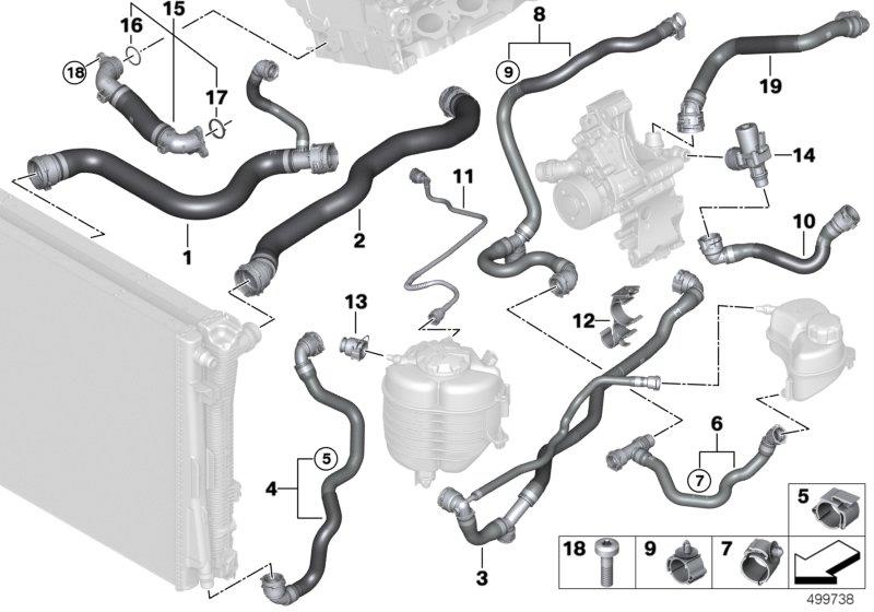 Diagram Cooling system coolant hoses for your 2016 BMW 328d   