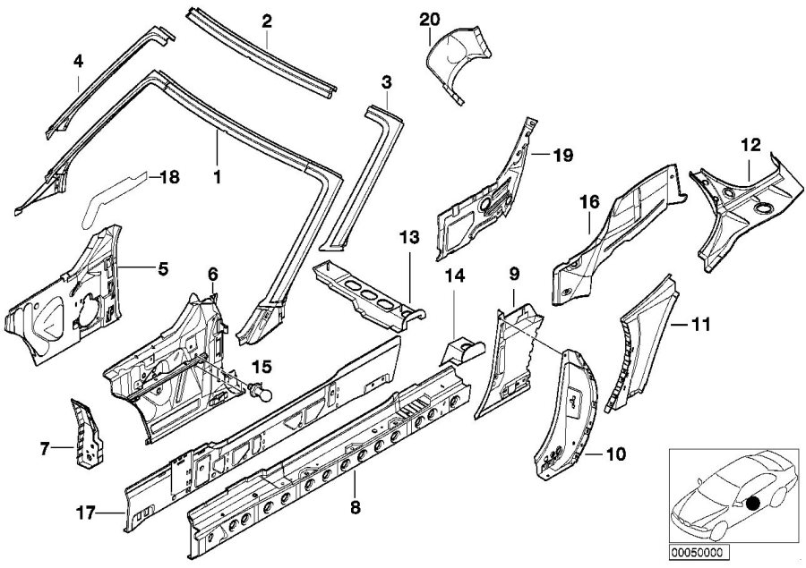 Diagram Single components for body-side frame for your BMW