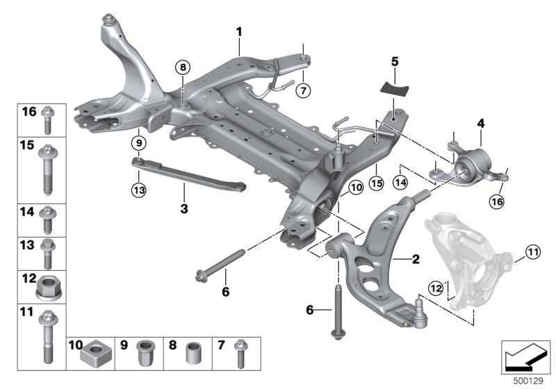 Le diagramme Cadre aux. avant / bras de suspension pour votre BMW